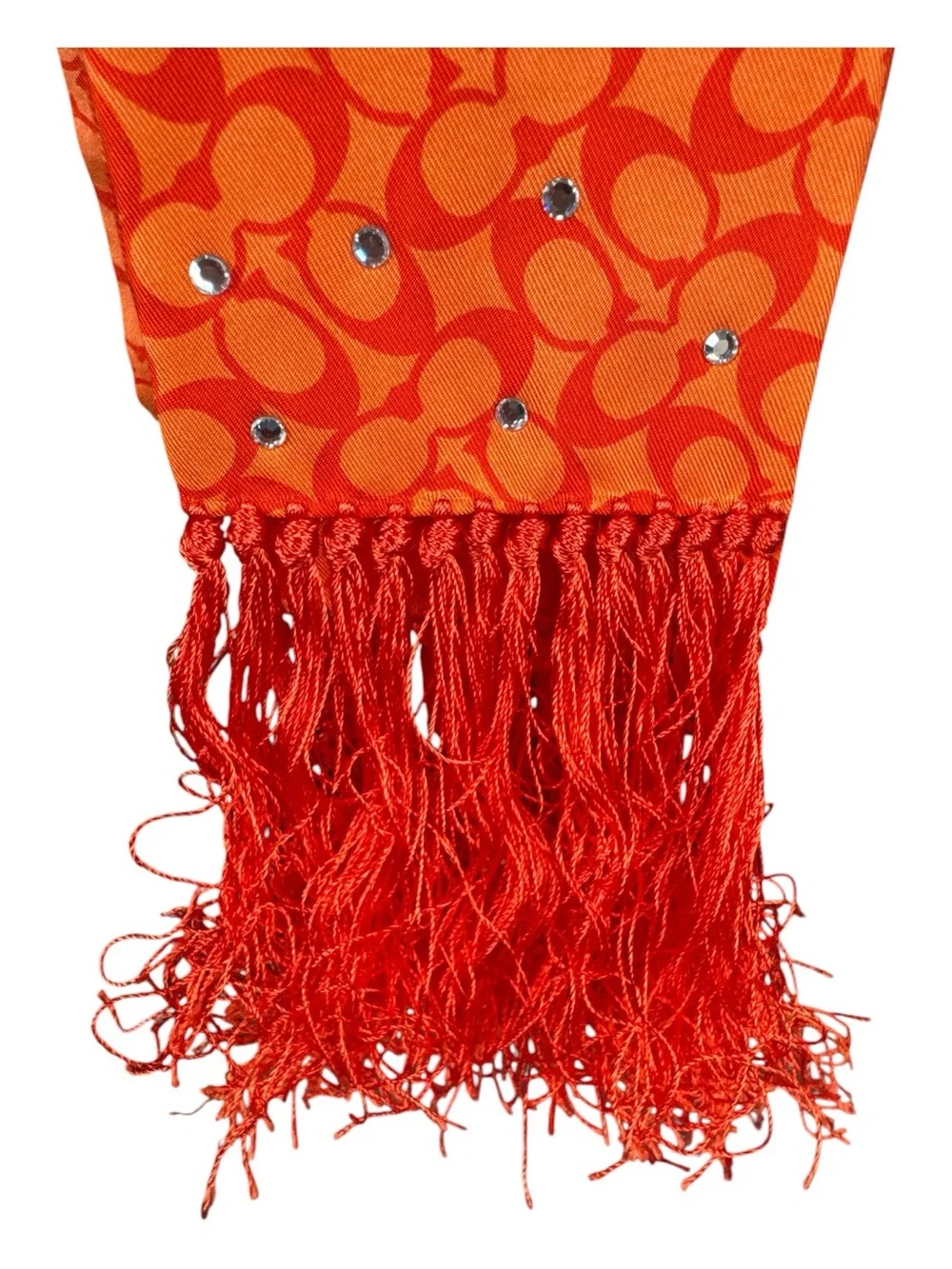 COACH Silk Rhinestone Fringe Twilly/Skinny Scarf/Bandeau